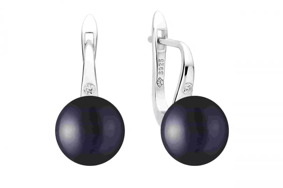 Perlenohrring hängend Zirkonia schwarz rund 10-10.5 mm, Zirkonia, Englischer Verschluss, 925er Silber, Gaura Pearls, Estland Perlenohrring hängend Zirkonia schwarz rund 10-10.5 mm, Zirkonia, Englischer Verschluss, 925er Silber, Gaura Pearls, Estland