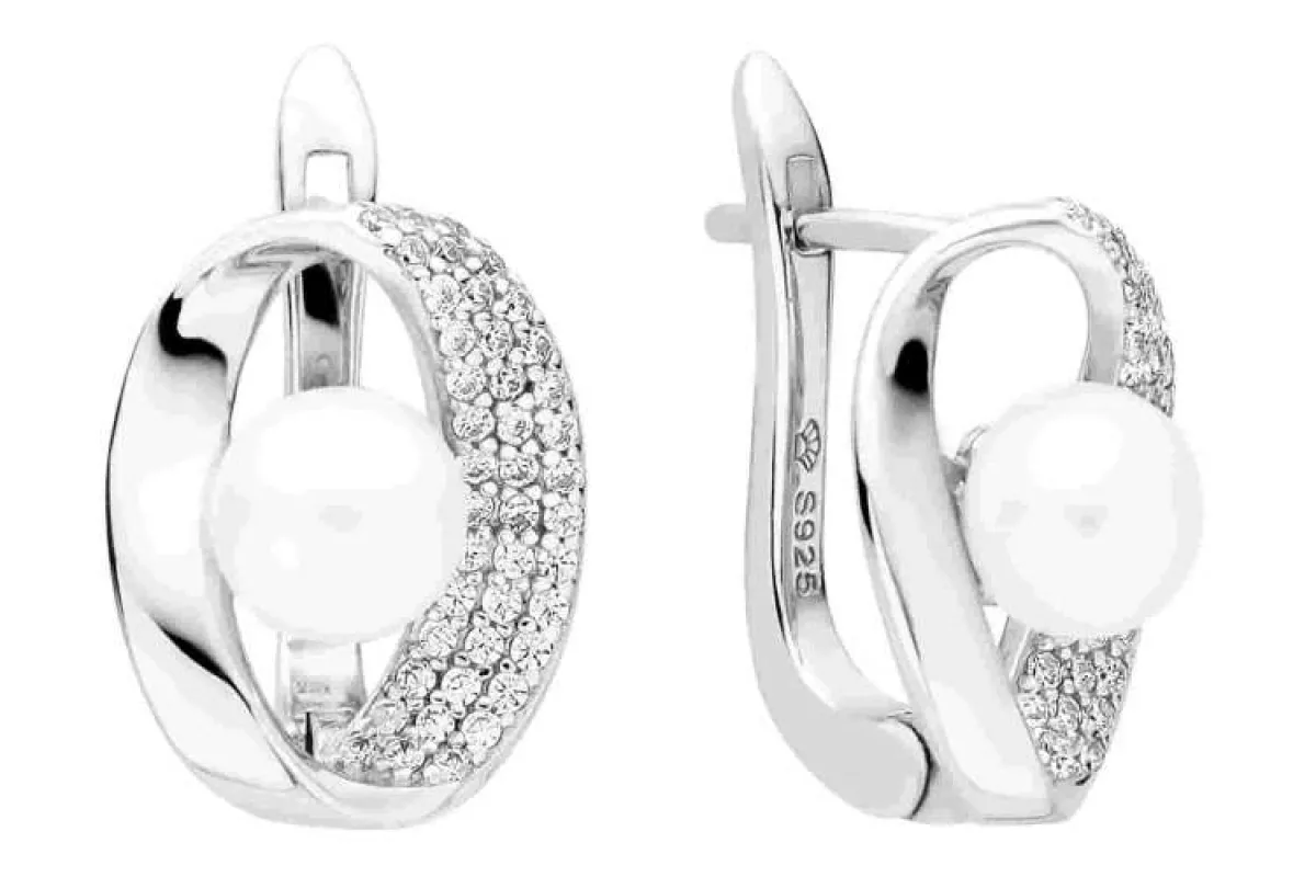 Eleganter Perlenohrring weiß rund 6-6.5 mm, Gaura Pearls, Estland SK21482EL_W Eleganter Perlenohrring weiß rund 6-6.5 mm, Gaura Pearls, Estland SK21482EL_W