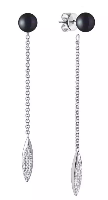 Eleganter Perlenohrstecker hängend lang schwarz tropfen 7.5-8.5 mm, 925er Silber, Gaura Pearls, Estland