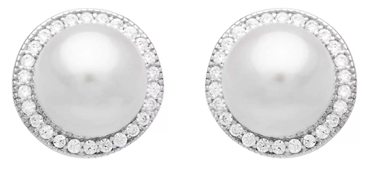 Eleganter Perlenohrstecker weiß rund 9-10 mm, Zirkonia, 925er Silber Sicherheitsverschluss, Gaura Pearls, Estland Eleganter Perlenohrstecker weiß rund 9-10 mm, Zirkonia, 925er Silber Sicherheitsverschluss, Gaura Pearls, Estland