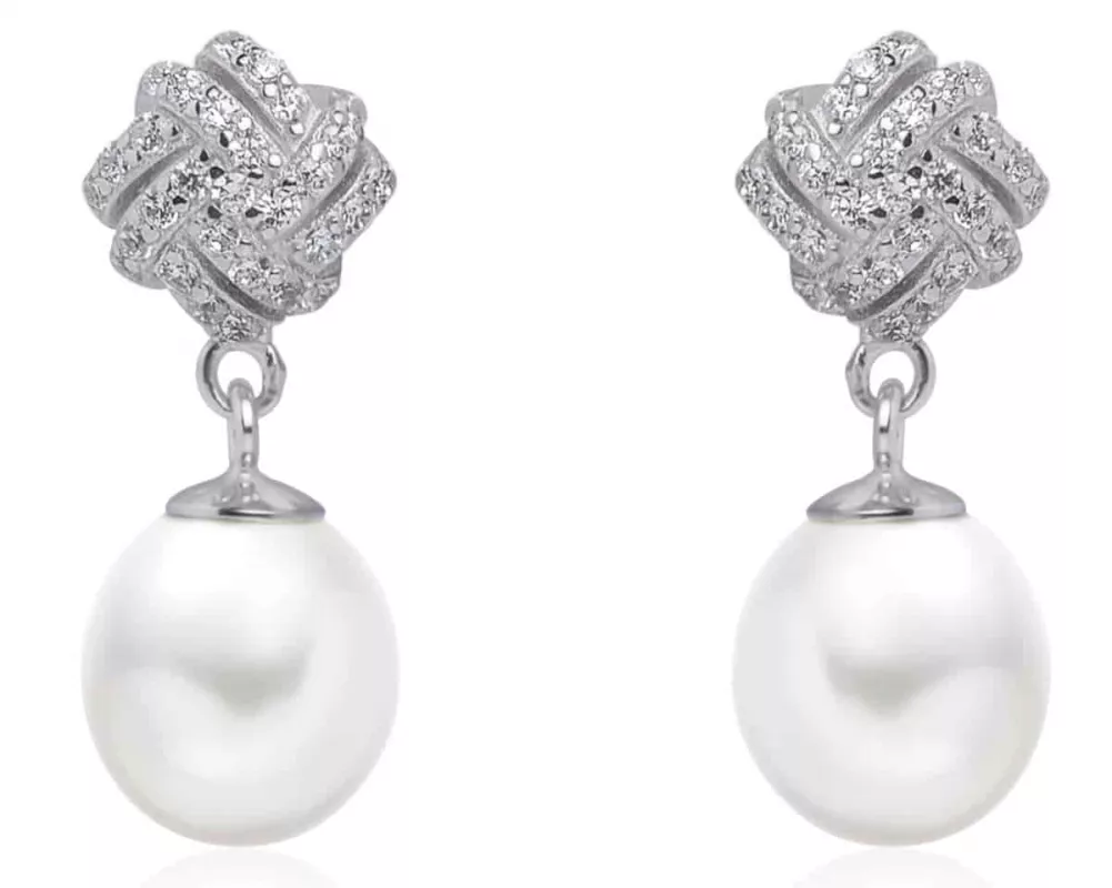 Eleganter Perlenohrstecker weiß tropfen 8-8.5 mm, Zirkonia, Sicherheitsverschluss 925er Silber, Gaura Pearls, Estland Eleganter Perlenohrstecker weiß tropfen 8-8.5 mm, Zirkonia, Sicherheitsverschluss 925er Silber, Gaura Pearls, Estland
