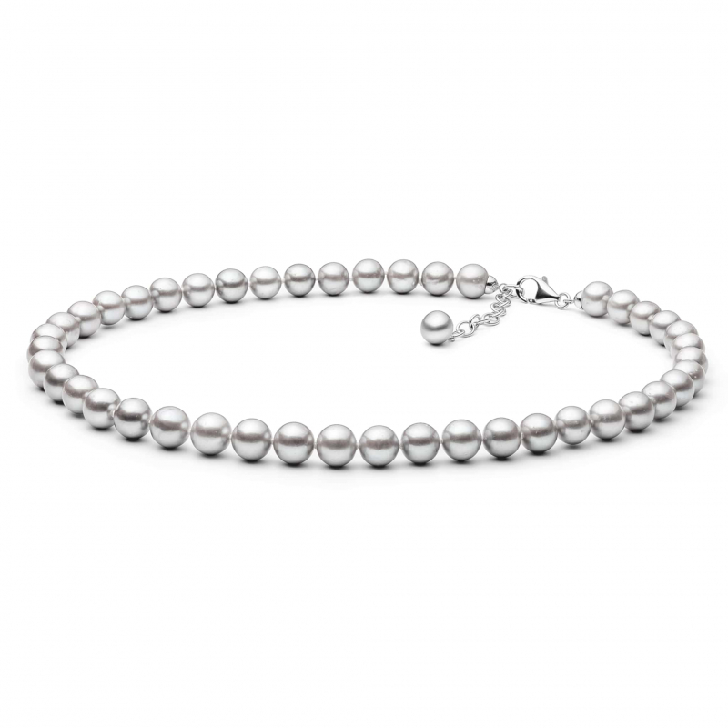 Gaura Pearls Perlenkette - grau, rund, 45-48 cm, 925 Silber