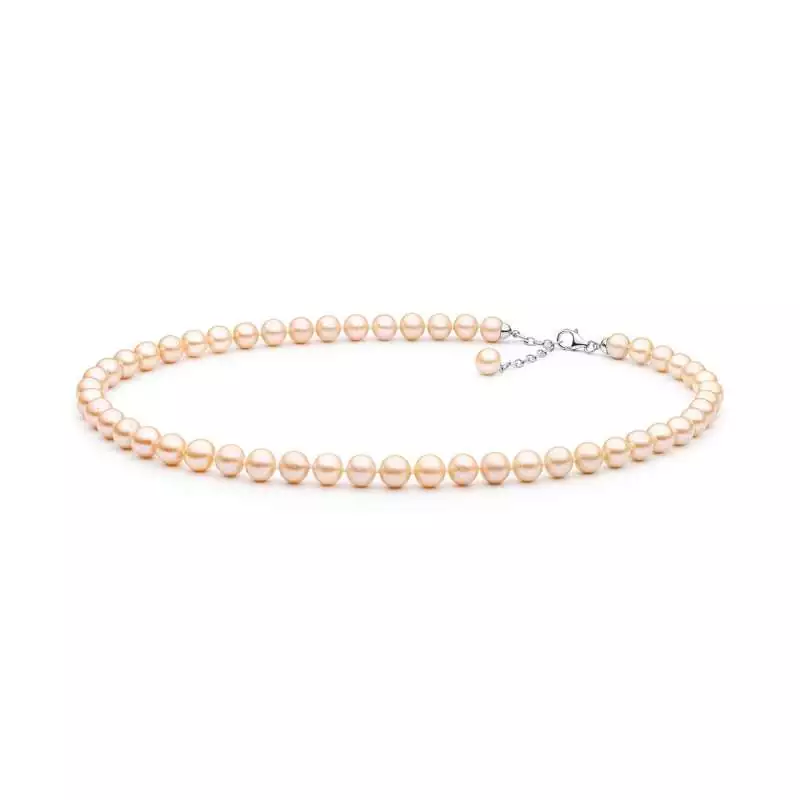 Elegante Perlenkette rosa rund 8-8.5 mm, 45 cm, Verschluss 925er Silber mit Perle, Gaura Pearls, Estland