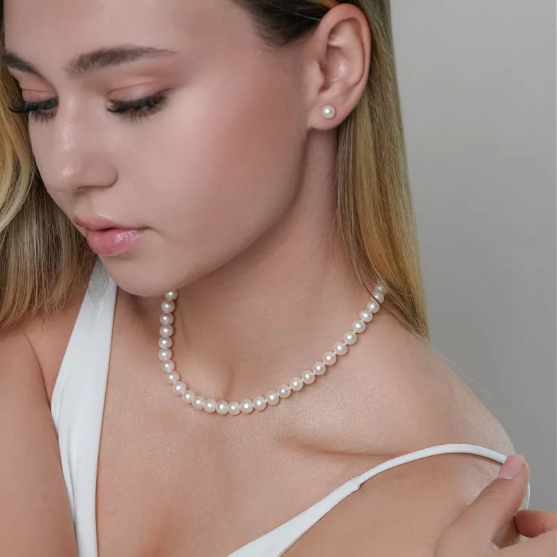 Gaura Pearls Perlenkette - weiß, rund, 9 mm, 45-48 cm, 585 Gelbgold plat. Bild 2