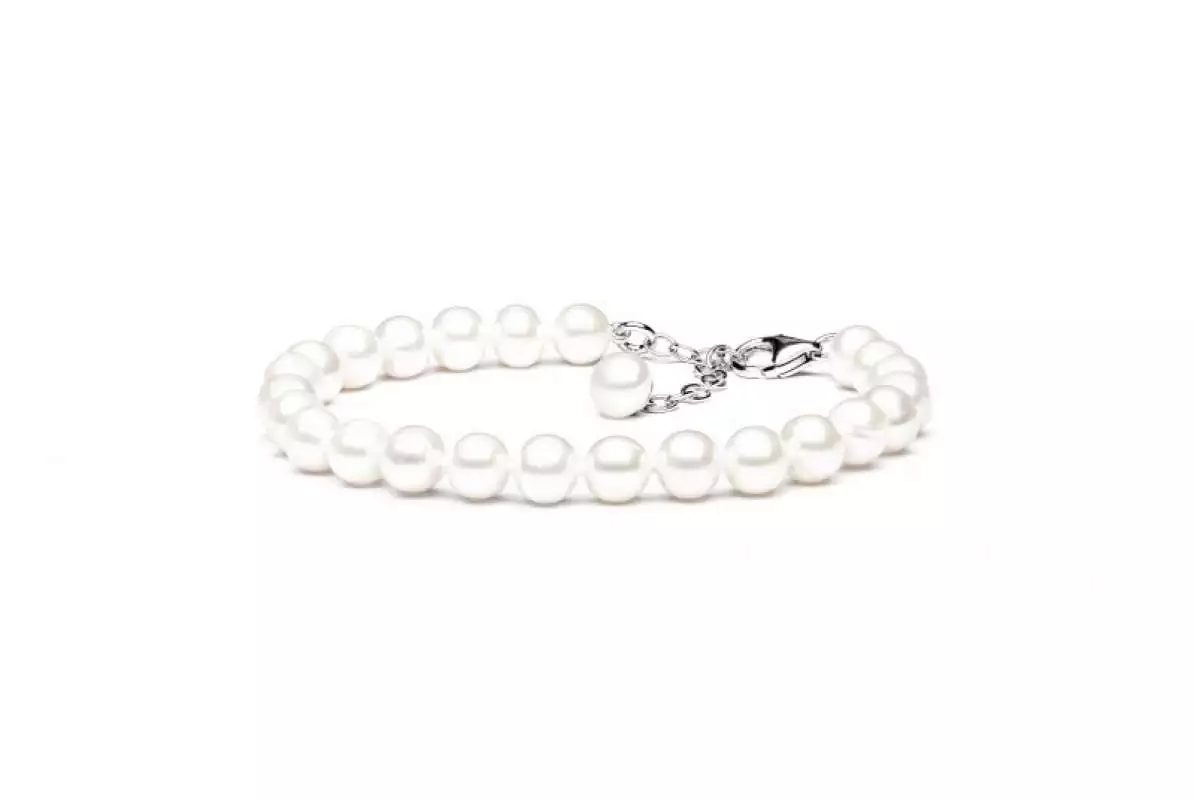 Klassisches elegantes Perlenarmband weiß rund 7-8 mm, Verschluss 925er Silber mit Perle, Gaura Pearls, Estland