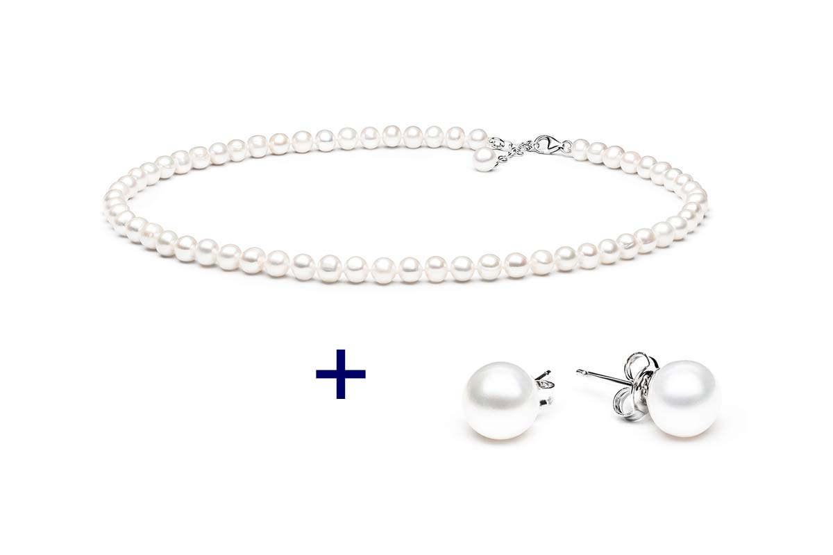 Perlenschmuck Set - Klassisch elegant - Perlenohringe weiß und Perlenkette weiß Bild 1