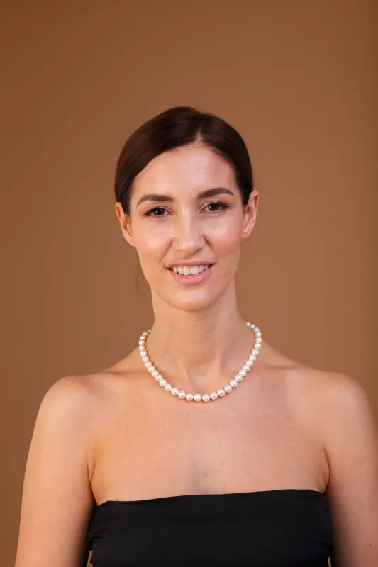 Gaura Pearls Perlenkette - weiß, rund, 45 cm, 585 Weiß/Gelbgold