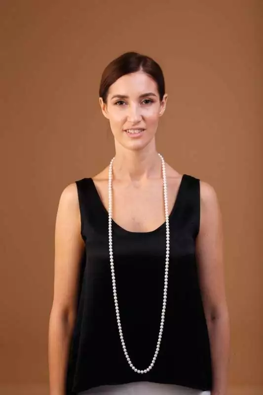 Klassische lange Perlenkette weiß rund 8.5-9.5 mm, 120 cm, Gaura Pearls, Estland Bild 2