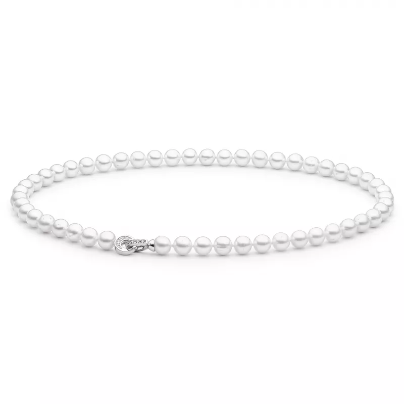 Gaura Pearls Perlenkette - weiß, rund, 45 cm, Zirkonia, 925 Silber Gaura Pearls Perlenkette - weiß, rund, 45 cm, Zirkonia, 925 Silber