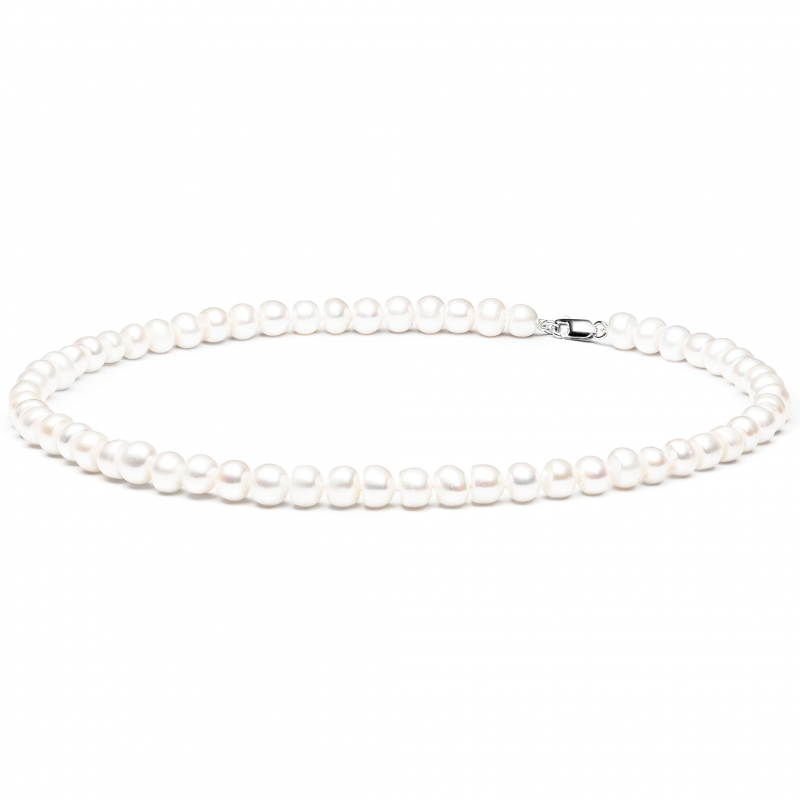 Gaura Pearls Perlenkette - weiß, halbrund, 45 cm, 925 Silber