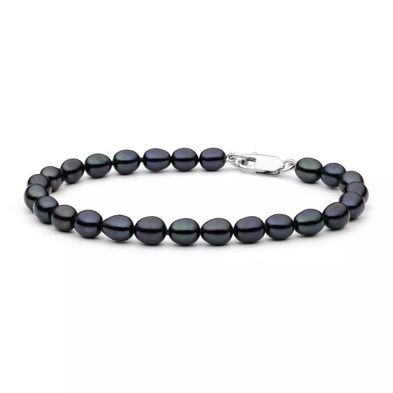 Gaura Pearls Perlenarmband - schwarz, reis, 925 Silber Gaura Pearls Perlenarmband - schwarz, reis, 925 Silber