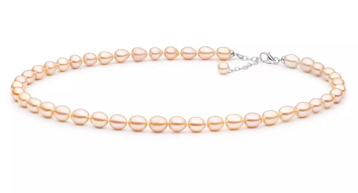 Leichte Perlenkette rosa reisförmig 7.5-8 mm, 45 cm, Verschluss 925er Silber, Gaura Pearls, Estland