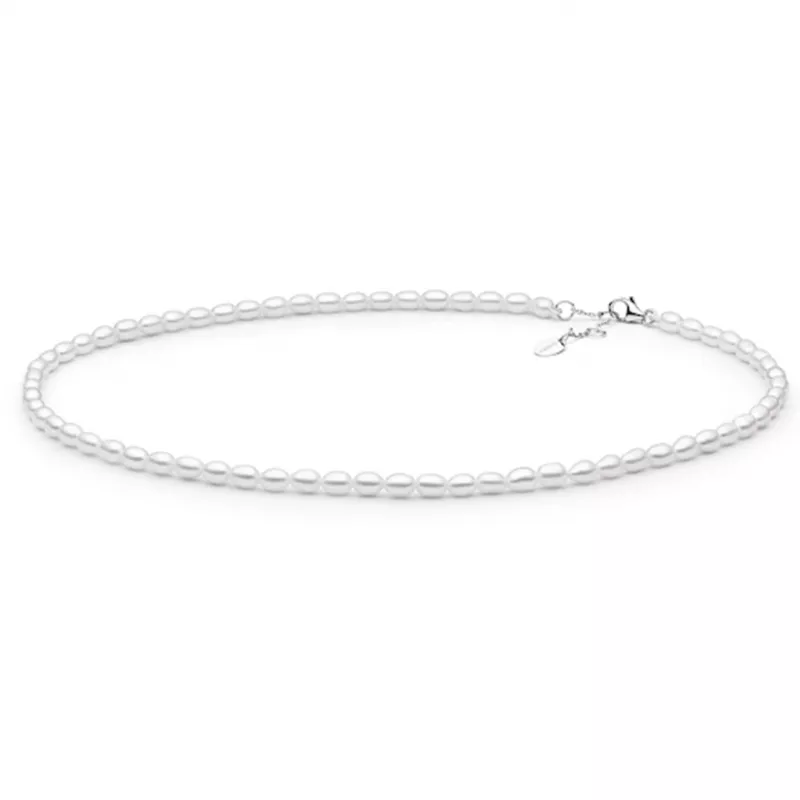 Gaura Pearls Perlenkette - weiß, reis, 38-41 cm, 925 Silber