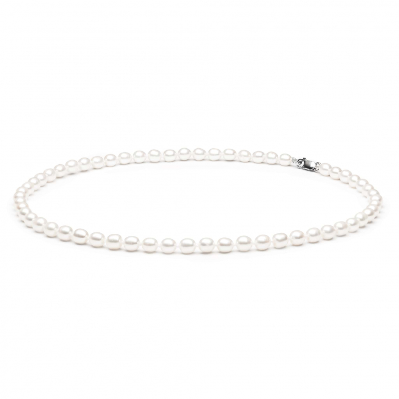 Gaura Pearls Perlenkette - weiß, reis,  6 mm, 40 cm, 925 Silber