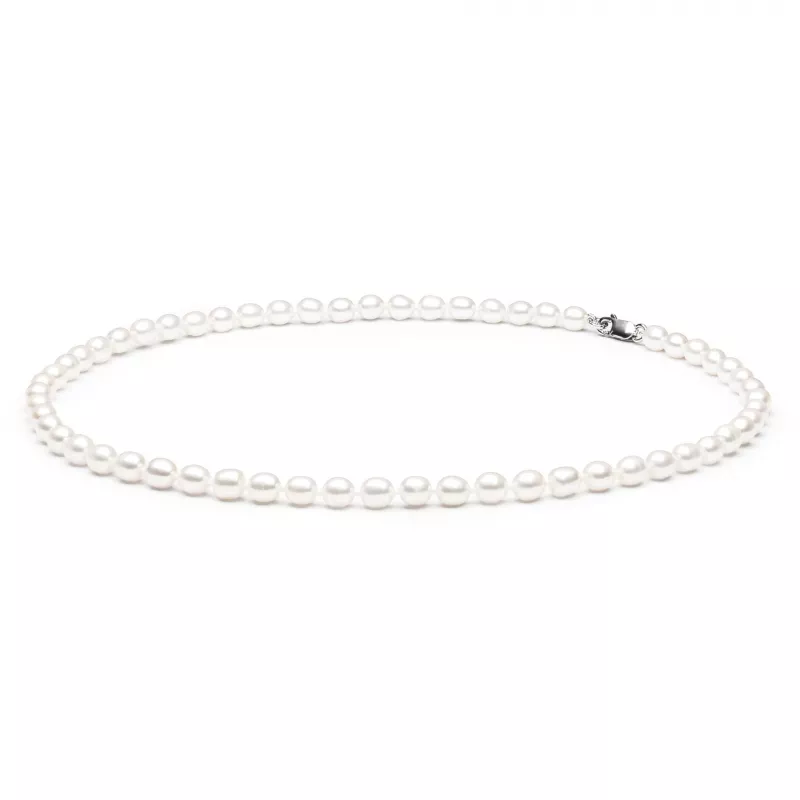 Gaura Pearls Perlenkette - weiß, reis, 6.5 mm, 45 cm, 925 Silber Gaura Pearls Perlenkette - weiß, reis, 6.5 mm, 45 cm, 925 Silber