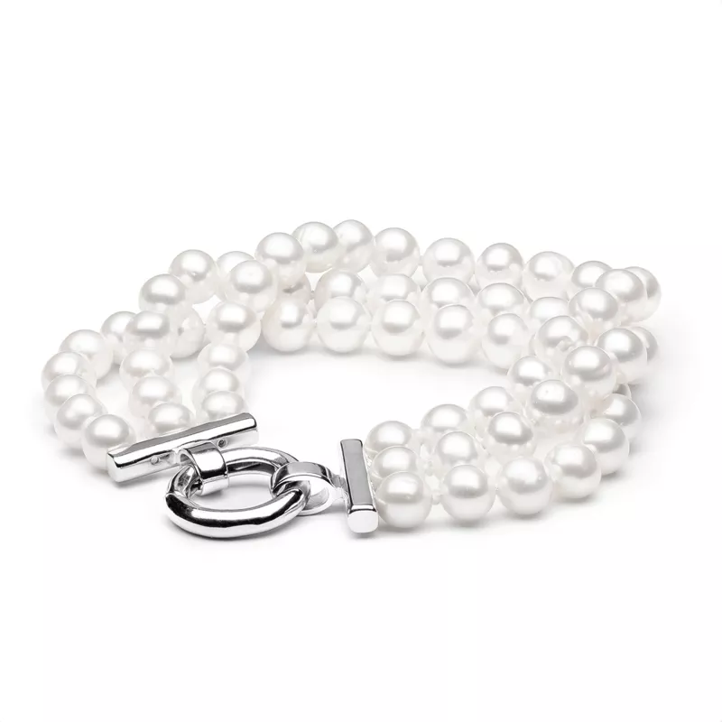 Gaura Pearls Perlenarmband - weiß, 3-reihig, 925 Silber Gaura Pearls Perlenarmband - weiß, 3-reihig, 925 Silber