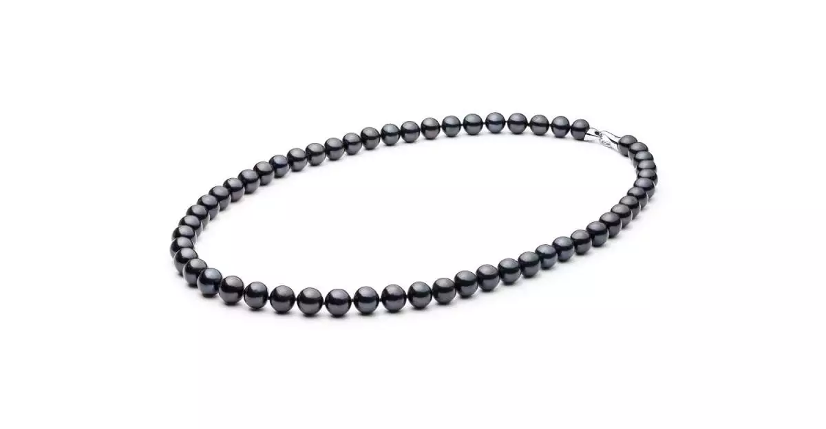 Elegante Perlenkette schwarz groß rund, 10-11 mm, 50 cm Länge, Verschluss 925er Silber, Gaura Pearls, Estland