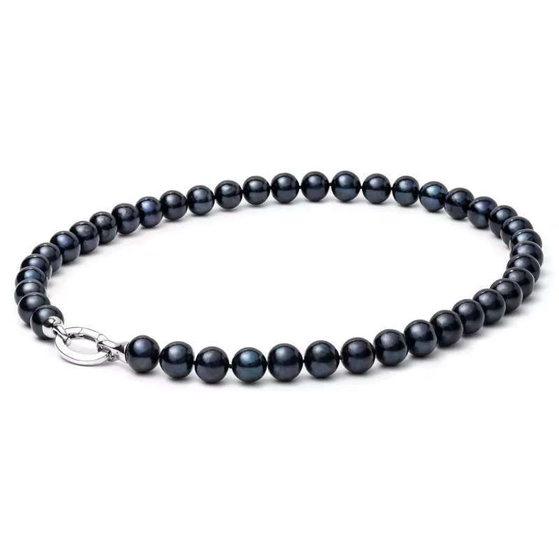 Gaura Pearls Perlenkette - schwarz, rund, Designverschluss, 50 cm, 925 Silber Gaura Pearls Perlenkette - schwarz, rund, Designverschluss, 50 cm, 925 Silber