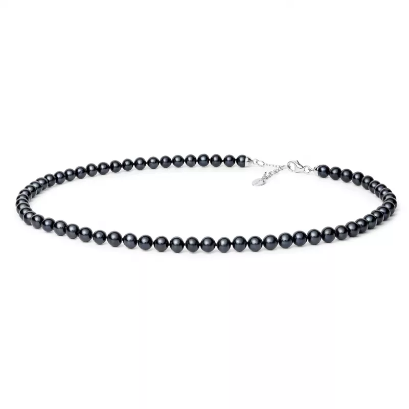 Gaura Pearls Perlenkette - schwarz, rund, 40-43 cm, 925 Silber
