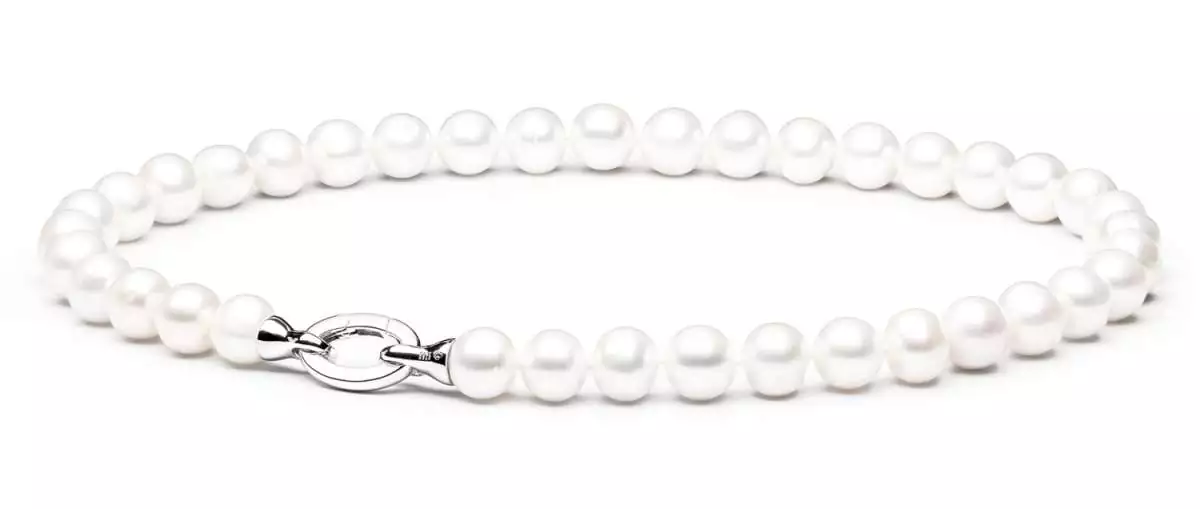 Klassische Perlenkette weiß rund 10.5-11.5 mm, 45 cm, Designverschluss 925er Silber, Gaura Pearls, Estland