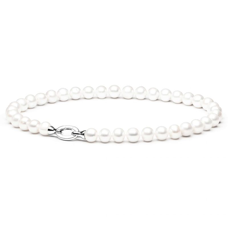 Gaura Pearls Perlenkette - weiß, rund,  11 mm, 45 cm, 925 Silber