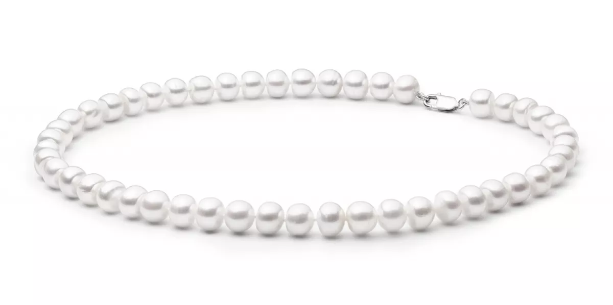 Klassische elegante Perlenkette weiß halbrund 10-11 mm, 45 cm, Verschluss 925er Silber, Gaura Pearls, Estland