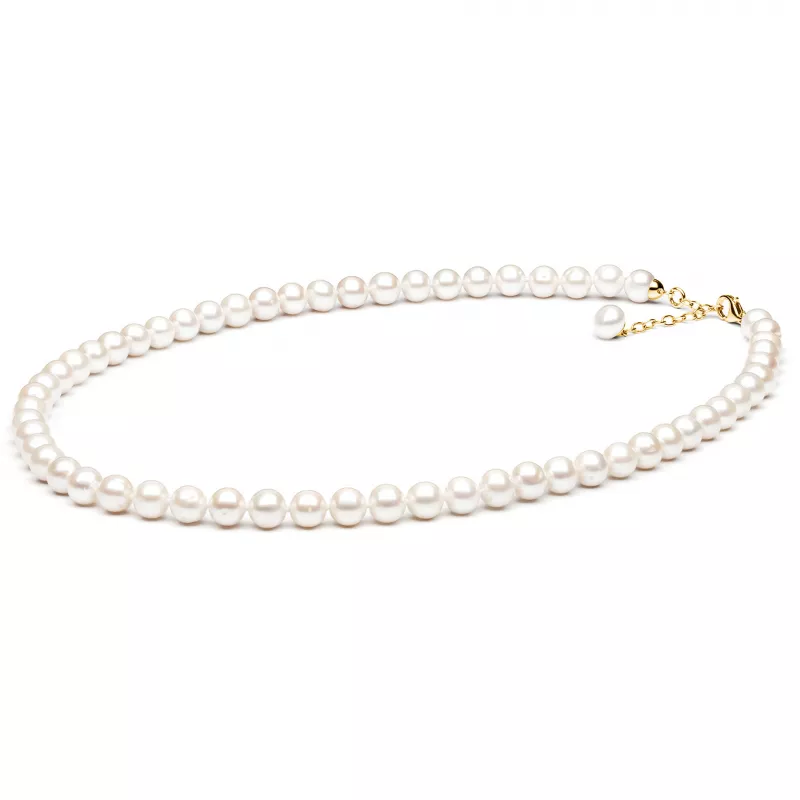 Gaura Pearls Perlenkette - weiß, rund, 9 mm, 50-53 cm, 585 Gelbgold plat. Gaura Pearls Perlenkette - weiß, rund, 9 mm, 50-53 cm, 585 Gelbgold plat.
