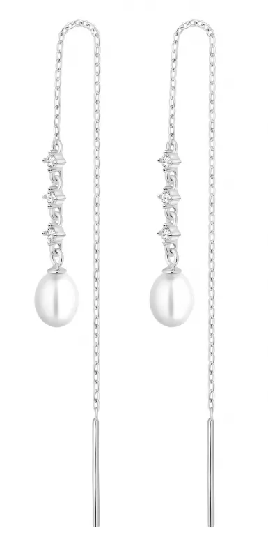 Eleganter Perlenohrhänger weiß reis 5.5-6 mm, Zirkonia, 925er Silber, Gaura Pearls, Estland Eleganter Perlenohrhänger weiß reis 5.5-6 mm, Zirkonia, 925er Silber, Gaura Pearls, Estland