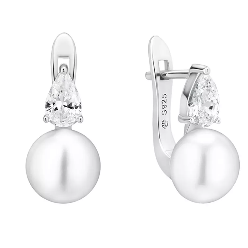 Perlenohrring hängend Zirkonia weiß rund 8-8.5 mm, Zirkonia, Englischer Verschluss, 925er Silber, Gaura Pearls, Estland Perlenohrring hängend Zirkonia weiß rund 8-8.5 mm, Zirkonia, Englischer Verschluss, 925er Silber, Gaura Pearls, Estland