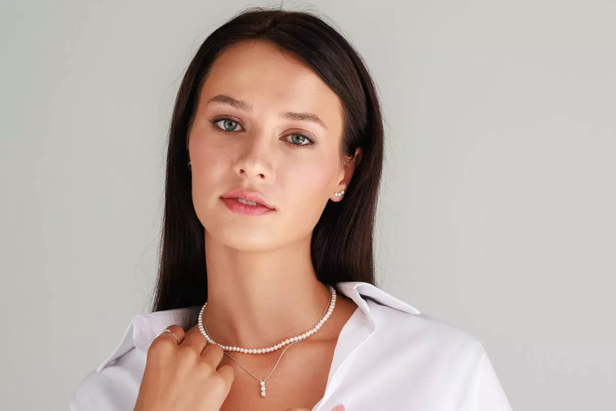 Gaura Pearls Perlenkette - weiß, rund, 38-41 cm, 585 Roségold plattiert