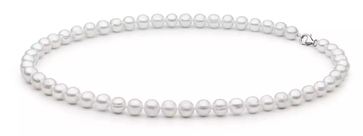 Klassische Perlenkette Herren weiß rund 8-8.5 mm, 45 cm, Verschluss 925er Silber, Gaura Pearls, Estland