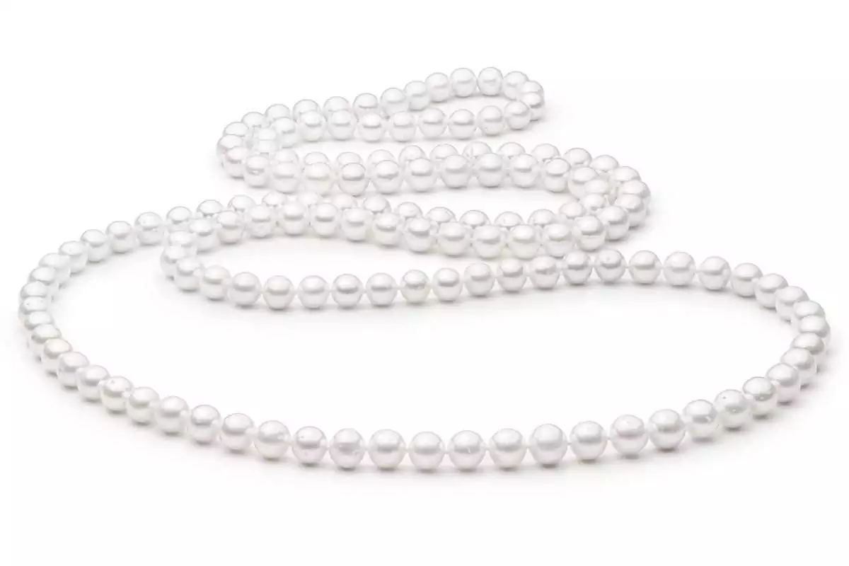 Klassische lange Perlenkette weiß rund 8.5-9.5 mm, 120 cm, Gaura Pearls, Estland