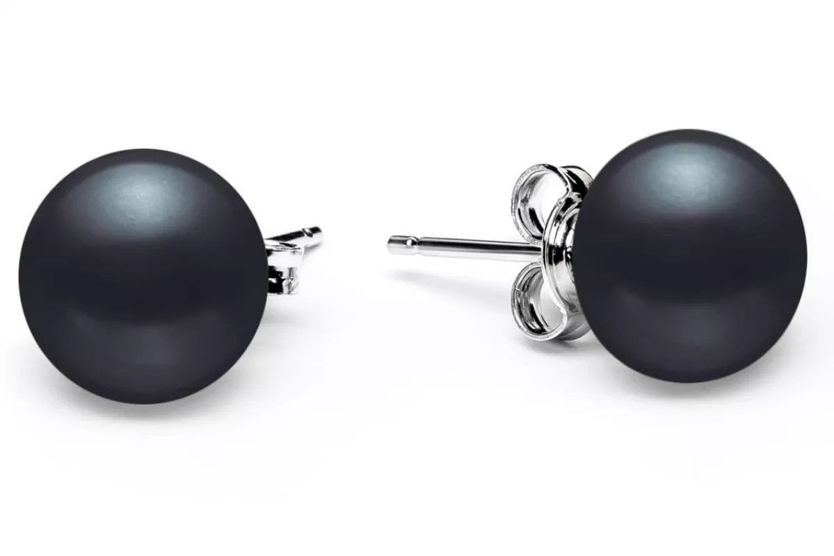 Klassischer Perlenohrstecker schwarz rund 9-10 mm, Sicherheitsverschluss 925er Silber, Gaura Pearls, Estland Klassischer Perlenohrstecker schwarz rund 9-10 mm, Sicherheitsverschluss 925er Silber, Gaura Pearls, Estland