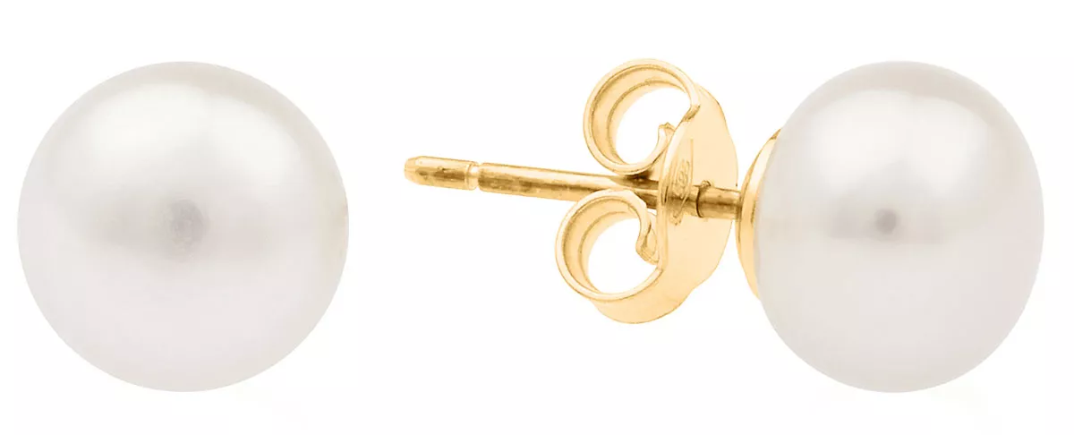 Klassischer Perlenohrstecker weiß rund 7.5-8 mm, 14KT Rosé Gold Sicherheitsverschluss, Gaura Pearls, Estland