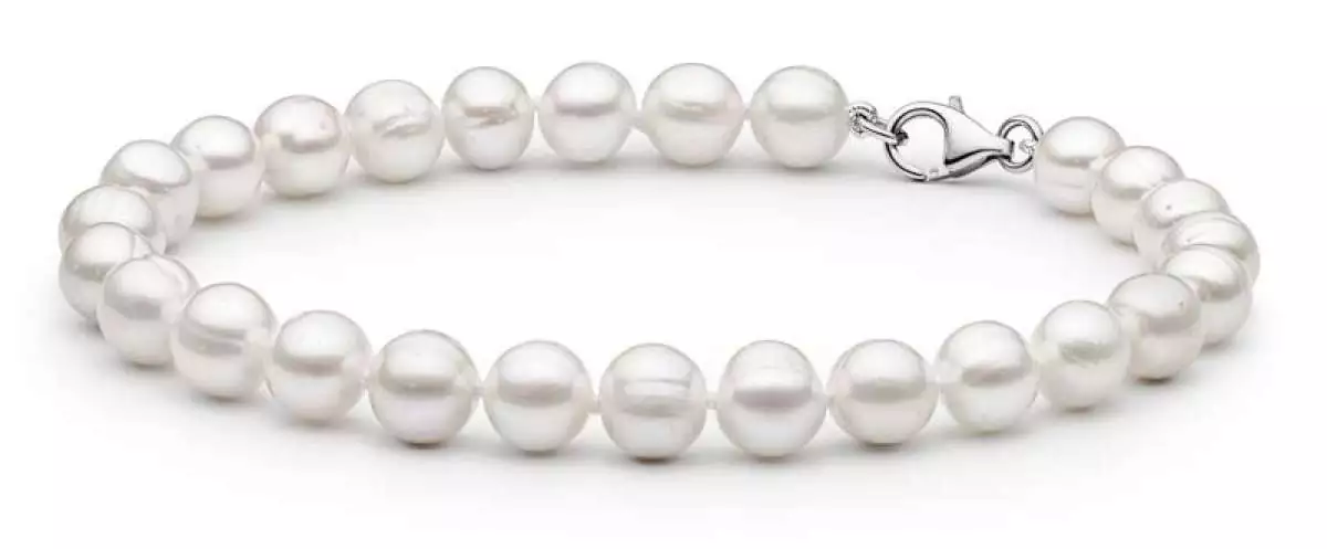 Klassisches Perlenarmband Herren weiß rund 8-8.5 mm, Verschluss 925er Silber mit Perle, Gaura Pearls, Estland