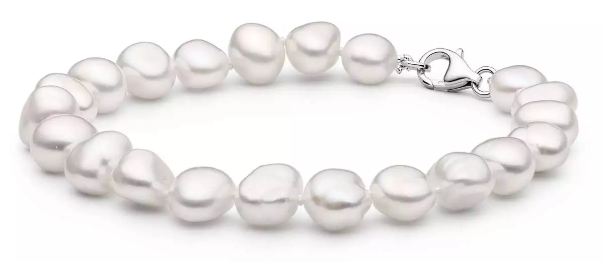 Klassisches Perlenarmband Herren weiß barock 8-9 mm, Verschluss 925er Silber, Gaura Pearls, Estland