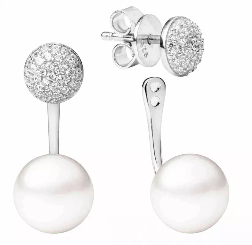 Kombinierter Perlenohrstecker weiß rund 8.5-9 mm, separat nutzbarer Zirkoniastecker, 925er Silber, Gaura Pearls, Estland Kombinierter Perlenohrstecker weiß rund 8.5-9 mm, separat nutzbarer Zirkoniastecker, 925er Silber, Gaura Pearls, Estland