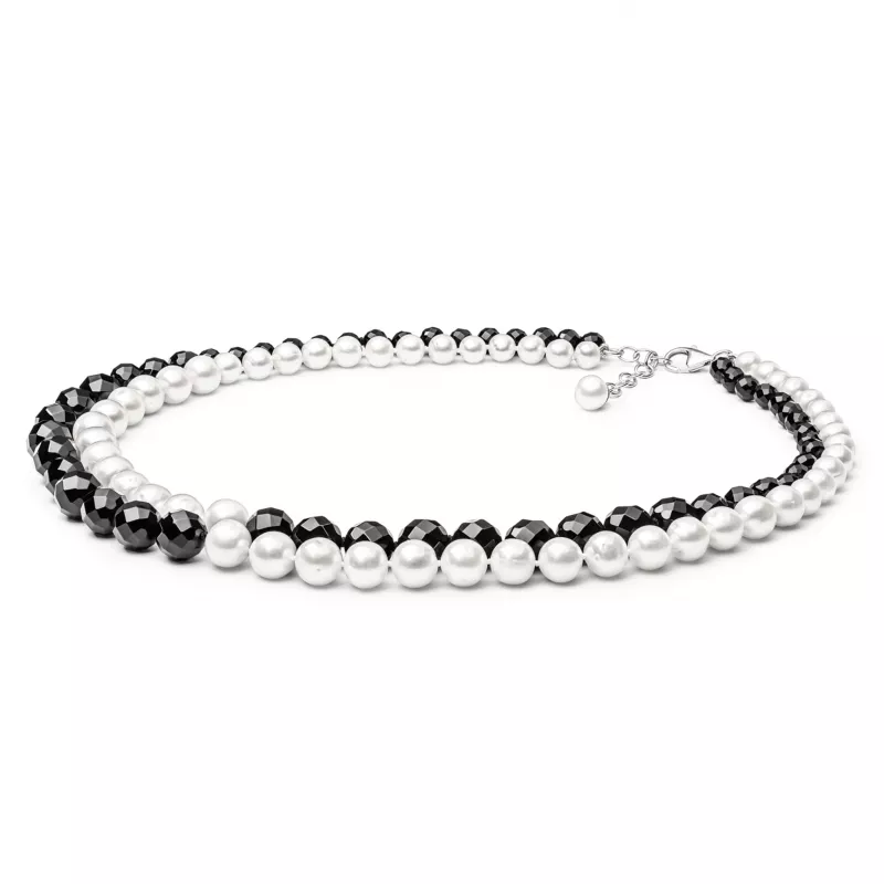 Gaura Pearls Perlenkette - weiß, schwarz (Onyx), rund, 9-9,5 cm, 925 Silber Gaura Pearls Perlenkette - weiß, schwarz (Onyx), rund, 9-9,5 cm, 925 Silber