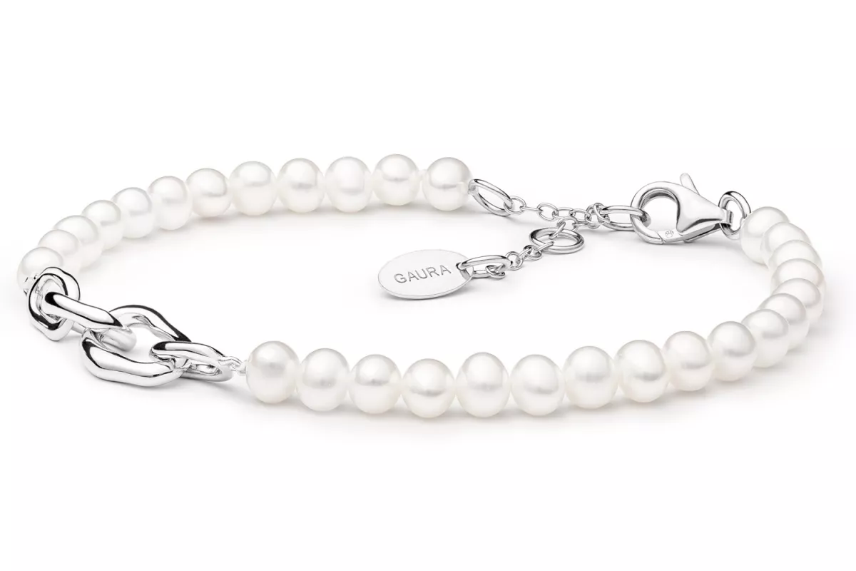 Perlenschmuck Design Perlenarmband weiß rund Silber L194-76B Perlenschmuck Design Perlenarmband weiß rund Silber L194-76B