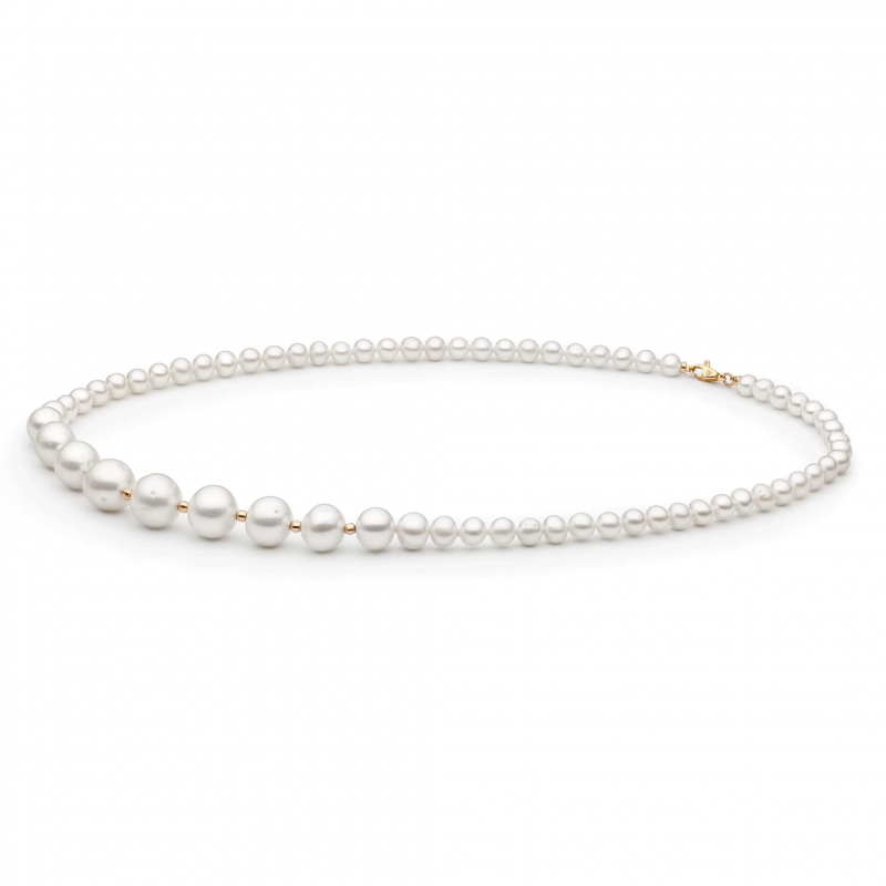 Gaura Pearls Perlenkette - weiß, rund, 45 cm, 585 Roségold