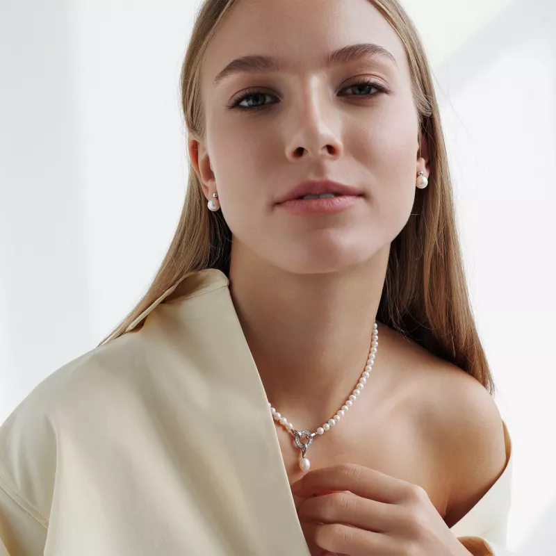 Gaura Pearls Perlencollier - weiß, Collier, 45 cm, Zirkonia, 925 Silber Bild 2