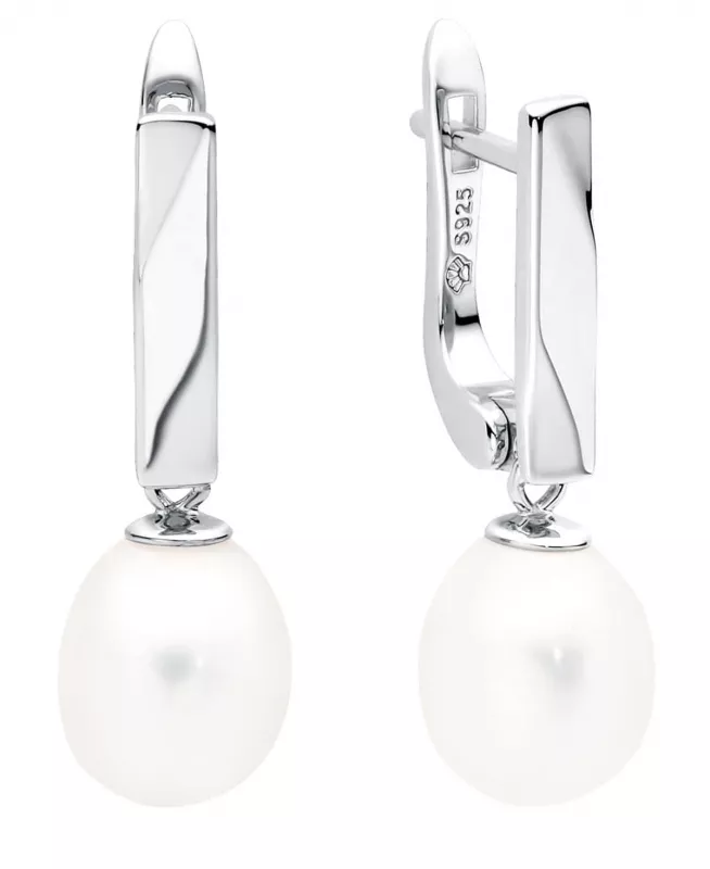 Modern Perlenohrringe weiß reis 8.5-9 mm, Englischer Verschluss, 925er Silber, Gaura Pearls, Estland Modern Perlenohrringe weiß reis 8.5-9 mm, Englischer Verschluss, 925er Silber, Gaura Pearls, Estland