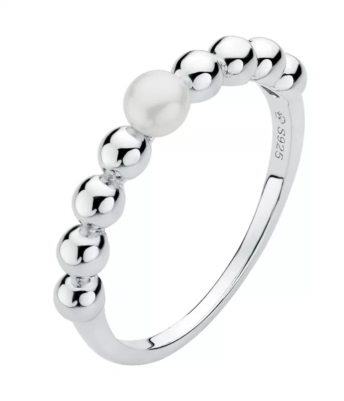 Moderner Perlenring weiß 3.5-4 mm mittig, 925er rhodiniertes Silber, Gaura Pearls, Estland Moderner Perlenring weiß 3.5-4 mm mittig, 925er rhodiniertes Silber, Gaura Pearls, Estland