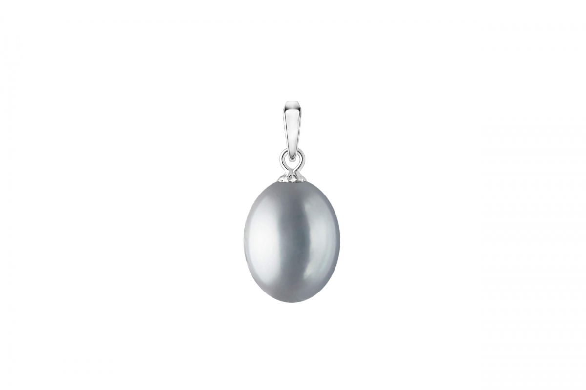 Perlenanhänger einzeln grau 9-9.5 mm, 925er rhodiniertes Silber, Gaura Pearls, Estland