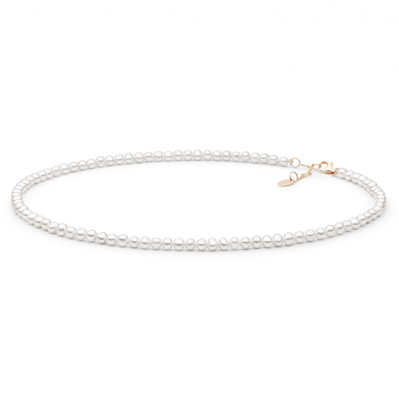 Gaura Pearls Perlenkette - weiß, rund, 38-41 cm, 585 Roségold plattiert