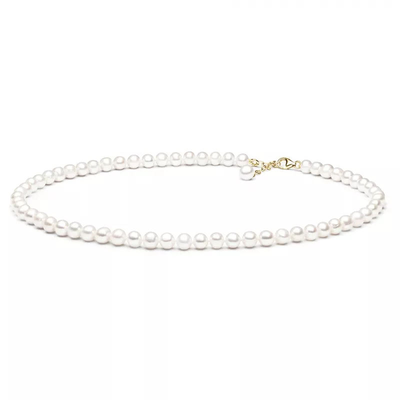 Gaura Pearls Perlenkette - weiß, rund, 8 mm, 45-48 cm, 585 Gelbgold plat. Gaura Pearls Perlenkette - weiß, rund, 8 mm, 45-48 cm, 585 Gelbgold plat.