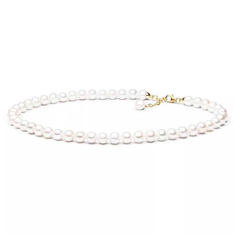 Gaura Pearls Perlenkette - weiß, rund, 9 mm, 45-48 cm, 585 Gelbgold plat. Gaura Pearls Perlenkette - weiß, rund, 9 mm, 45-48 cm, 585 Gelbgold plat.