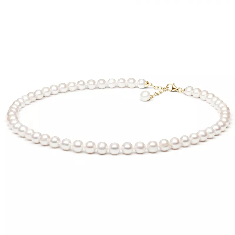 Gaura Pearls Perlenkette - weiß, rund, 9 mm, 45-48 cm, 585 Gelbgold plat. Gaura Pearls Perlenkette - weiß, rund, 9 mm, 45-48 cm, 585 Gelbgold plat.