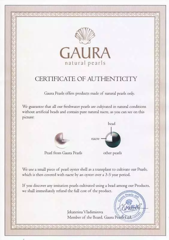 Perlenkette Zertifikat Gaura