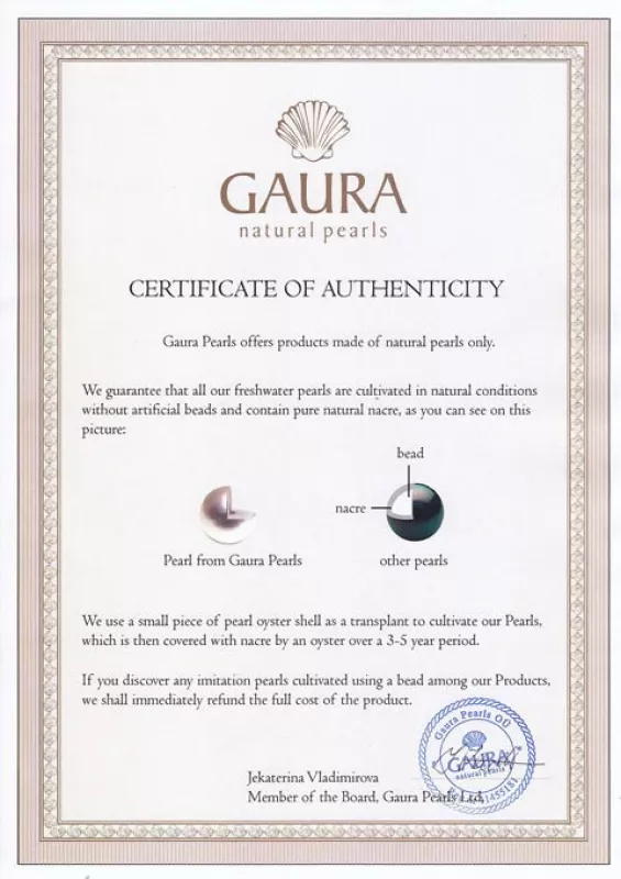 Gaura Pearls Zertifikat Gaura Pearls Zertifikat